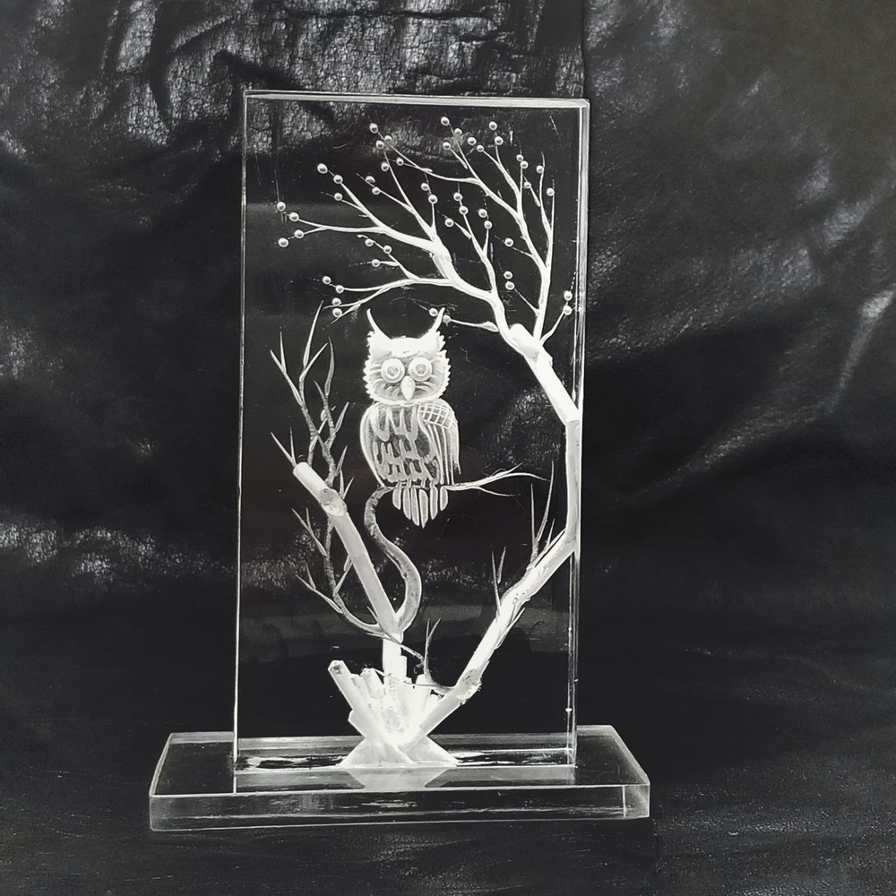Owl on a tree Lucite Figurine